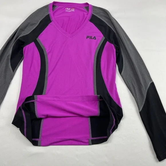 FILA Sport Womens Performance Running Shirt Medium Long Sleeve Black/pink - Picture 3 of 13